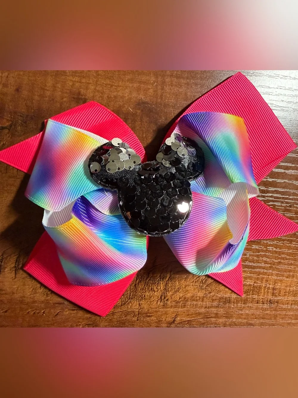 Kids Rainbow Mickey Sequin Bow Hair Clip *NEW